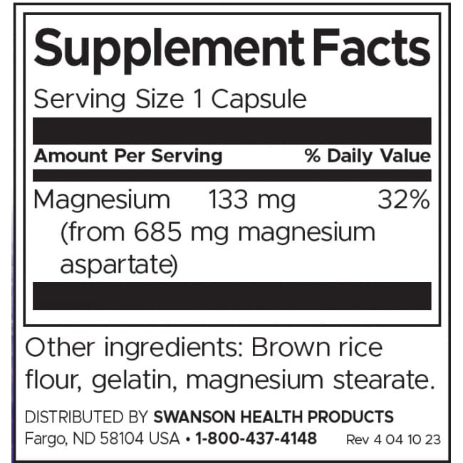 Магнезиев Аспартат - 90 капсули - Swanson - Image 2
